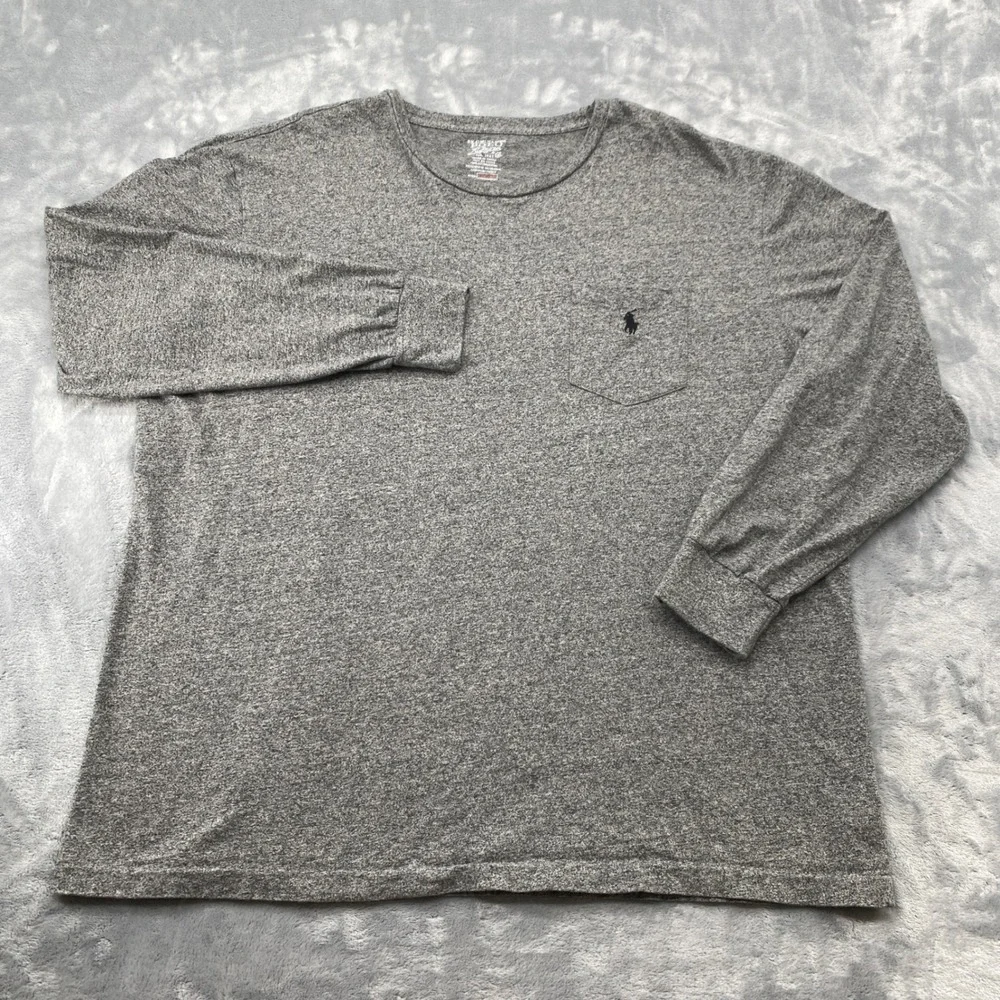 Polo Ralph Lauren Mens XL Heather Grey Long Sleeve Pocket T-Shirt Cotton Pony